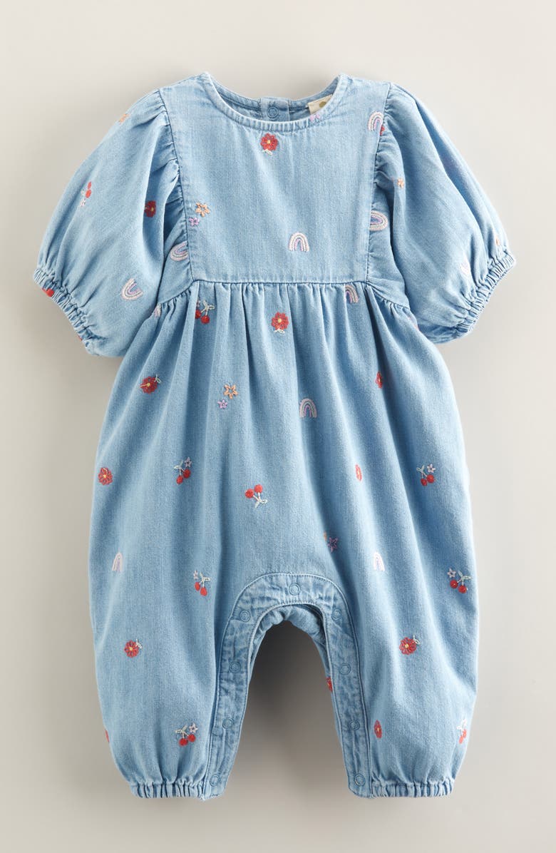 Tucker + Tate Embroidered Denim Bubble Romper, Main, color,