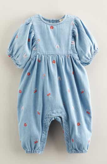 Embroidered Denim Bubble Romper
