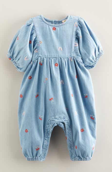 Embroidered Denim Bubble Romper