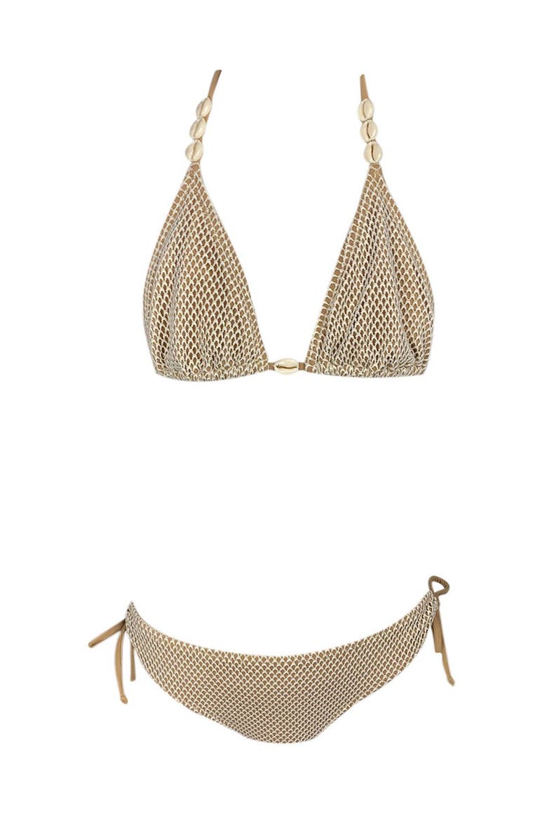 Kids' Triangle Mesh Design Two-Piece Swimsuit, Main, color, Beige