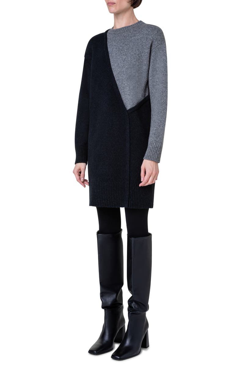 Akris punto Colorblock Long Sleeve Virgin Wool Blend Sweater Dress, Alternate, color, 