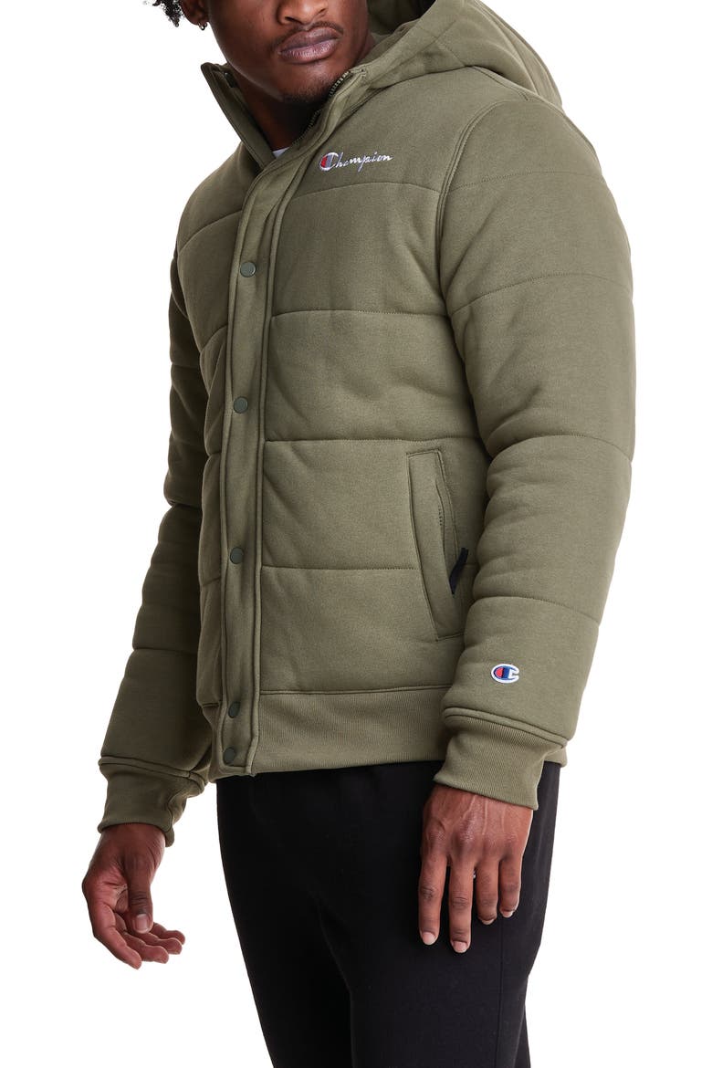 Reverse Weave Puffer Jacket, Alternate, color, CARGO OLIVE
