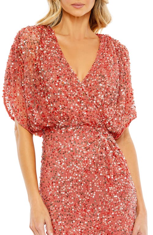 Mac Duggal Draped Sleeve V Neck Gown In Paprika