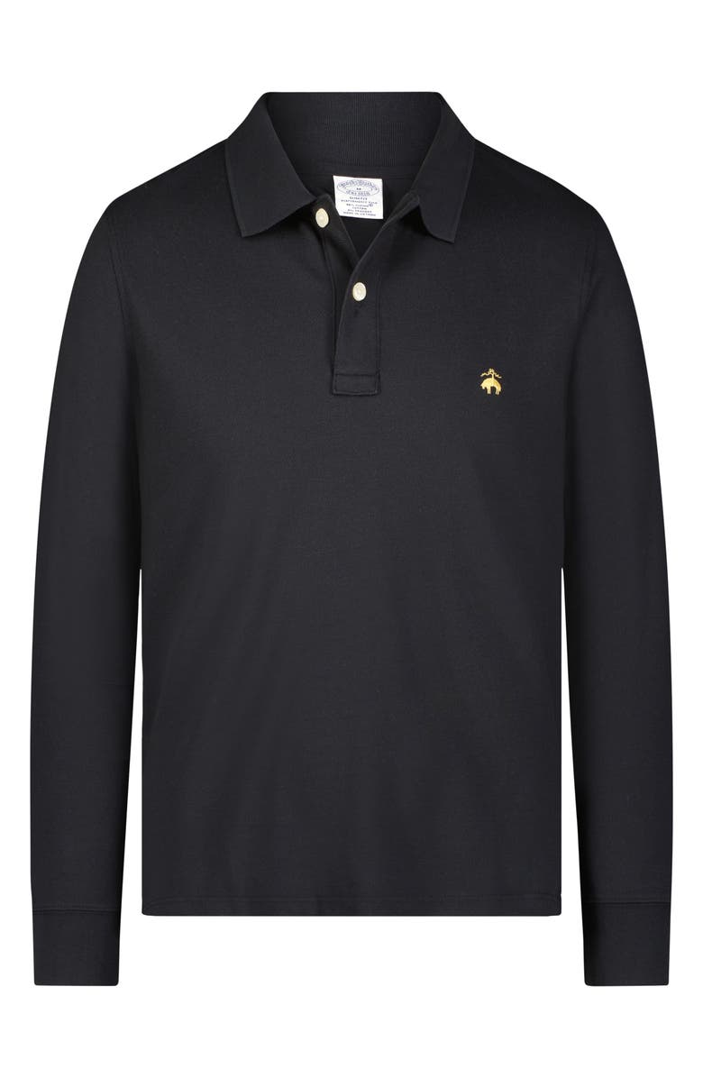 Brooks Brothers Long Sleeve Piqué Polo, Main, color, Caviar