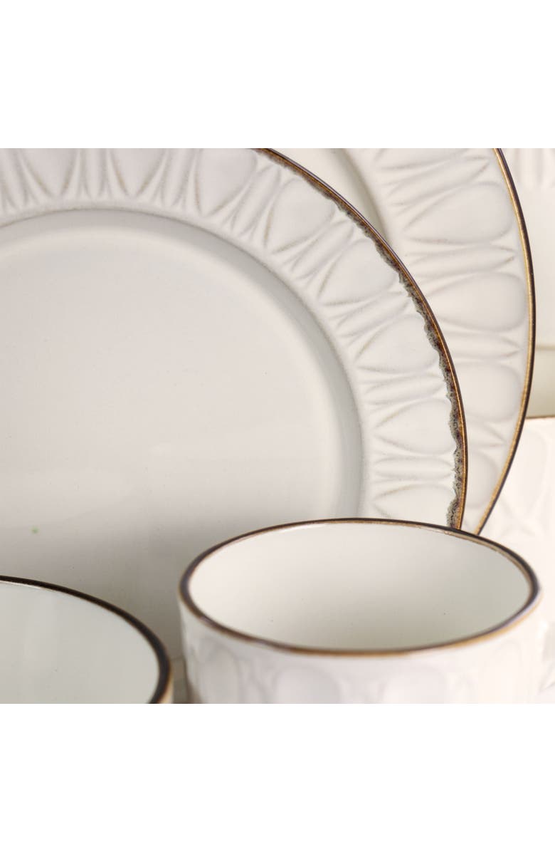 Gibson Elite Golden Halo 16 Piece Stoneware Dinnerware Set, Alternate, color, White