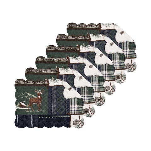 Greenstone Pines Scalloped Placemats Set of 6 Black Bear Moose, 13" x 19"