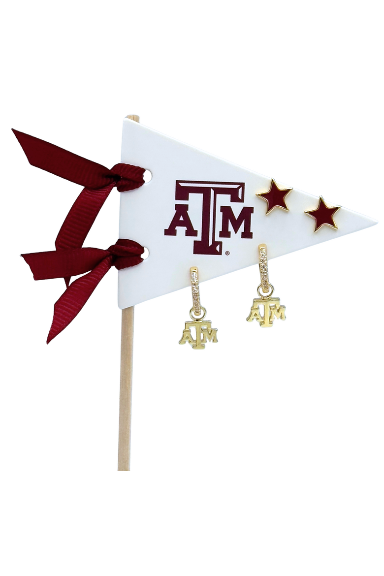 Texas A&M University  Pennant Pair Earring Set, Main, color, Yellow Gold