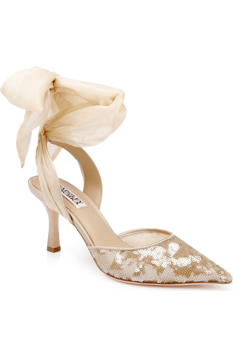 Badgley Mischka Bridal Blaze II Ankle Tie Pointed Toe Pump, Main, color, Champagne