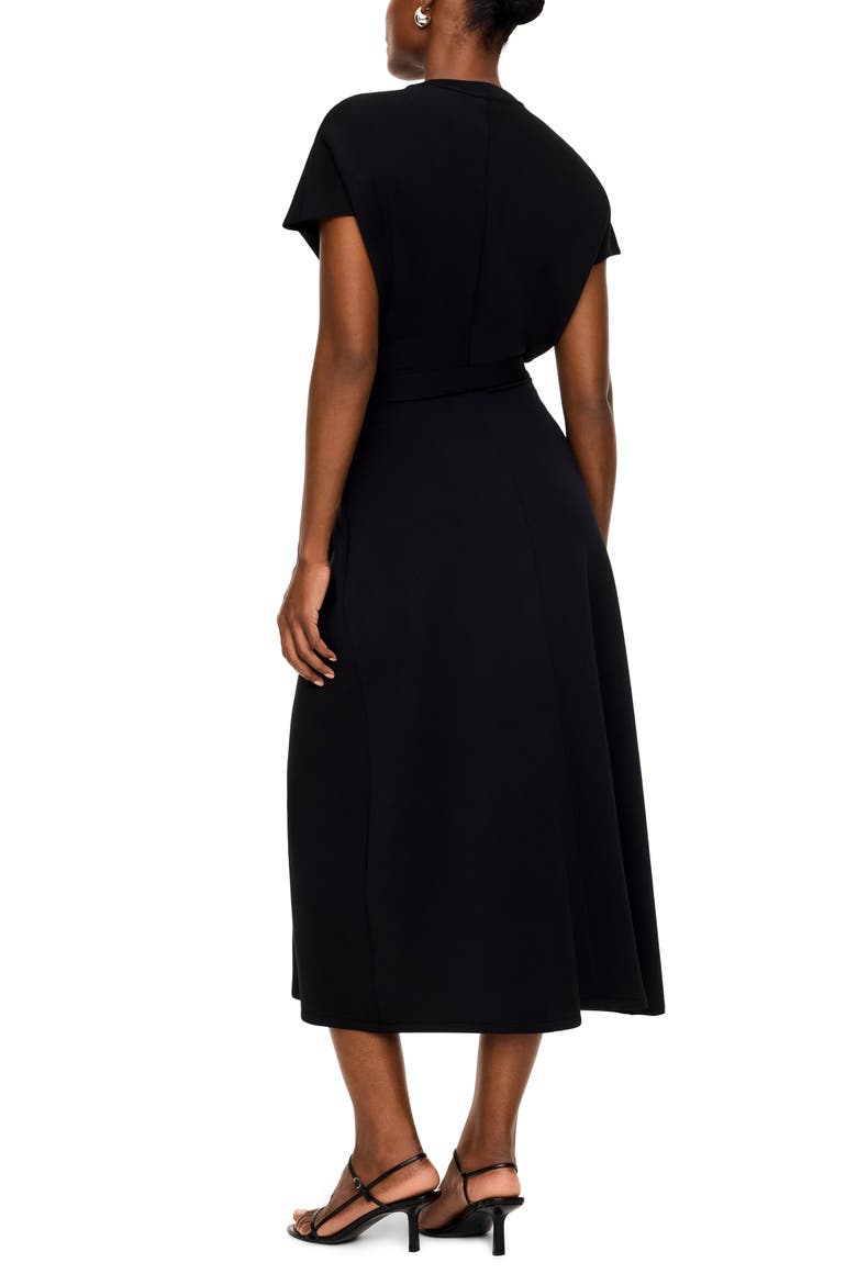 AirEssentials Draped Midi Dress, Alternate, color, VERY BLACK
