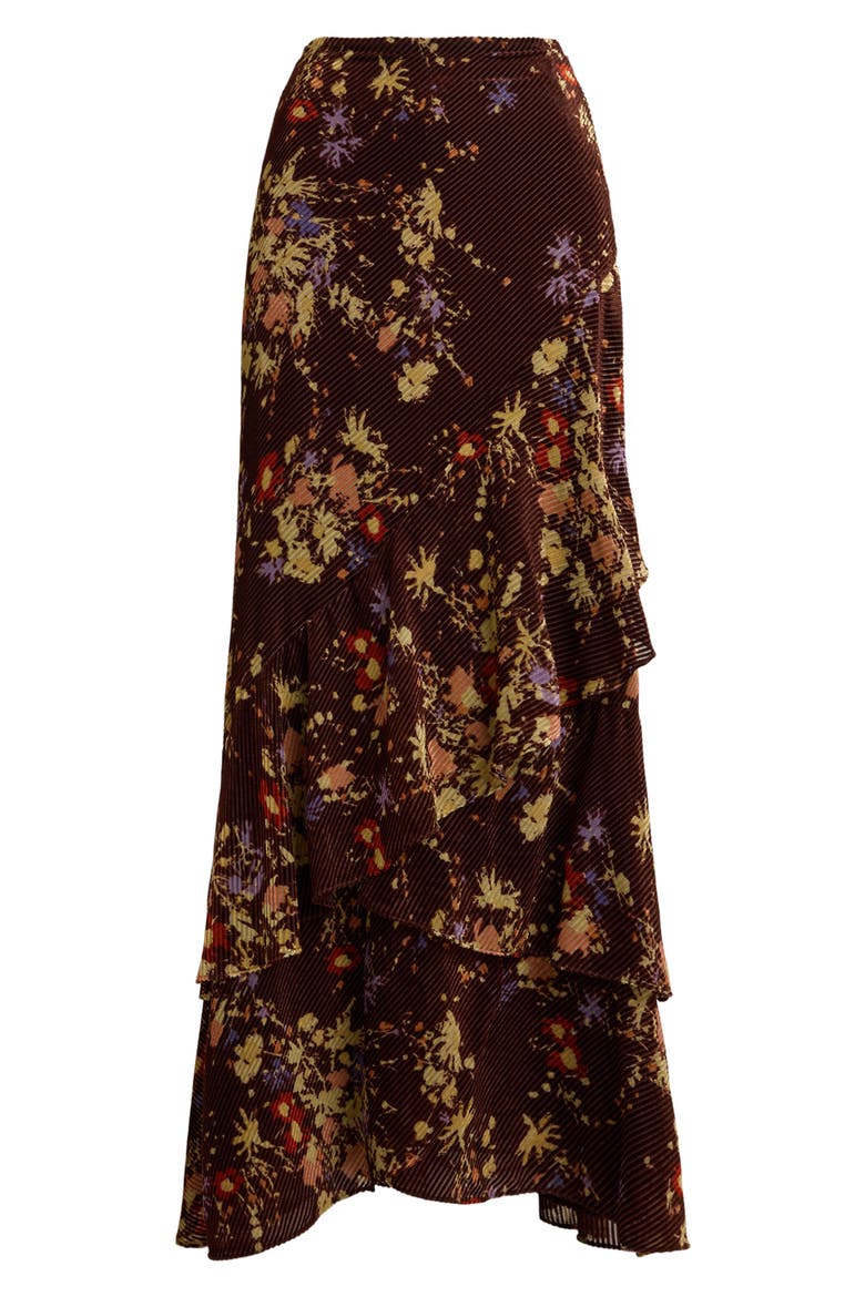 Tiered Floral Velvet Burnout Maxi Skirt, Alternate, color, BROWN/ CREAM/ LAVENDER