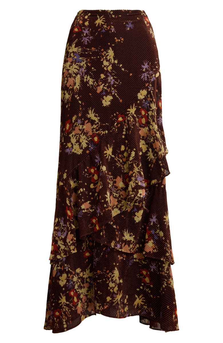 Lauren Ralph Lauren Tiered Floral Velvet Burnout Maxi Skirt, Alternate, color, Brown/ Cream/ Lavender