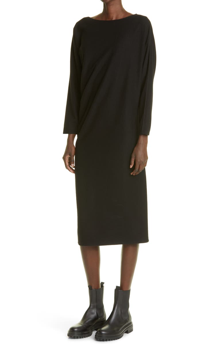 Lafayette 148 New York Marcil Long Sleeve Wool & Cashmere Midi Dress, Alternate, color, Black