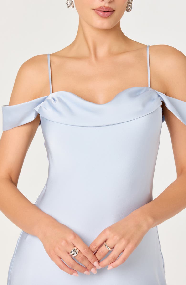 ASTR the Label Araxie Cold Shoulder Satin Midi Dress, Alternate, color, Light Blue