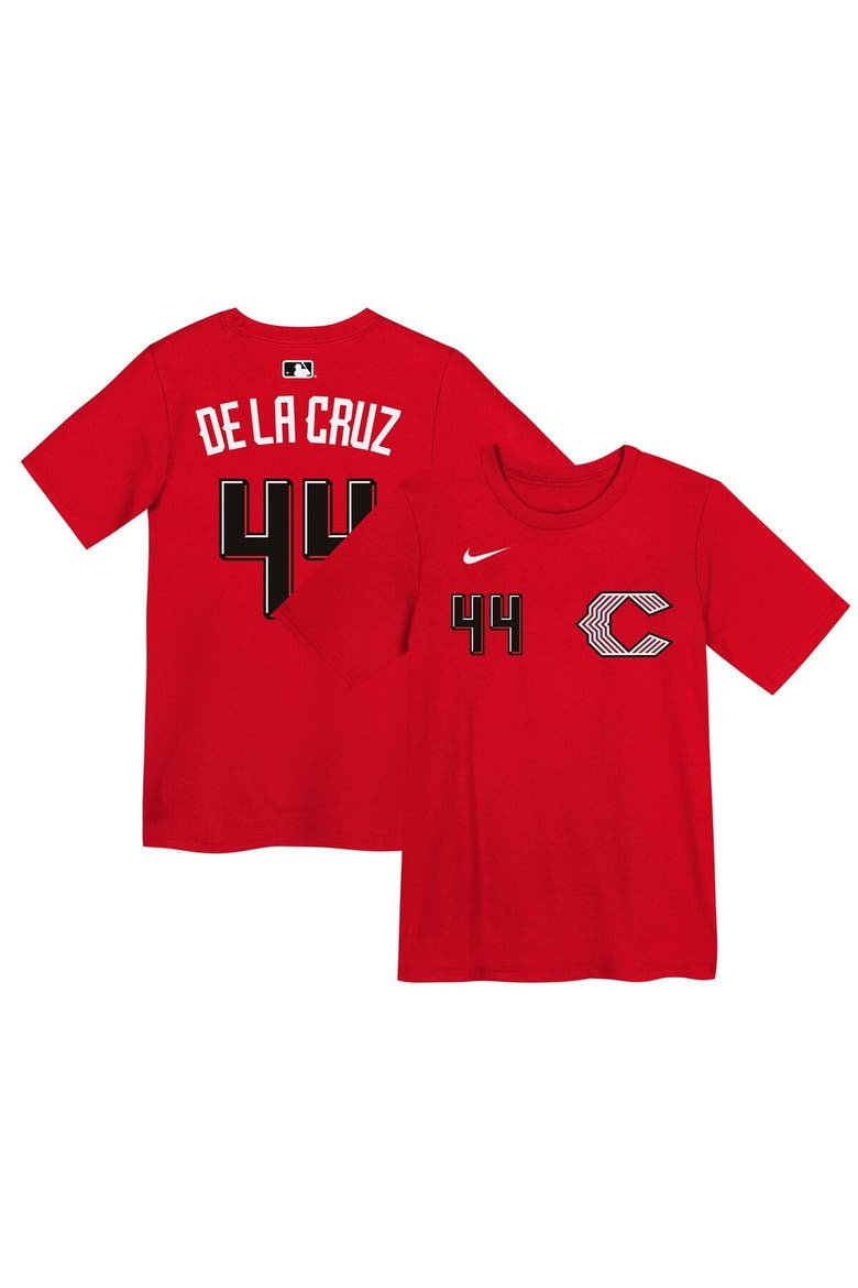 Preschool Nike Elly De La Cruz Red Cincinnati Reds 2026 City Connect Name & Number T-Shirt, Main, color, Red