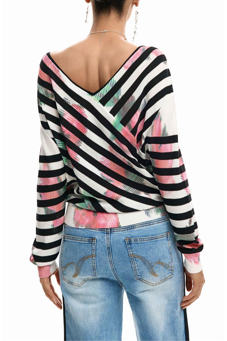 Stripe Fine Gauge Surplice Neck Sweater, Alternate, color, BLACK