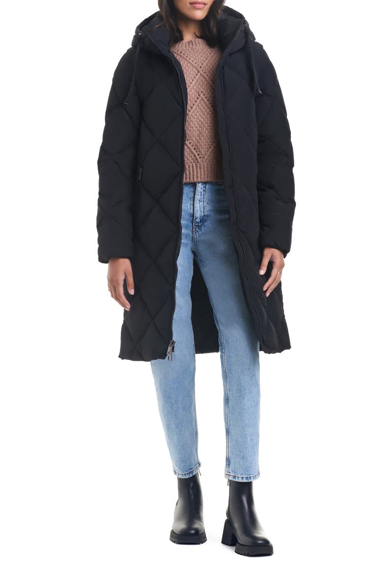 Longline Hooded Puffer Coat with Removable Sleeves, Alternate, color, BLACK