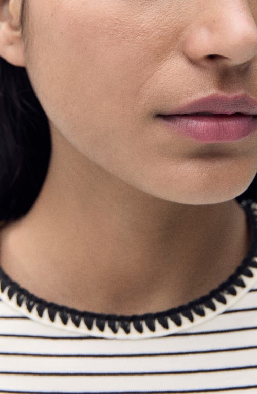 Mango Contrast Stitch Trim T-shirt In White