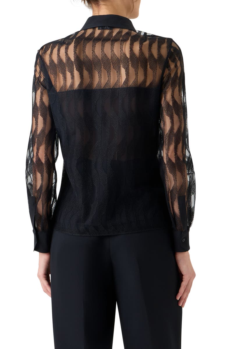 Akris High Plains Tulle Jacquard Button-Up Shirt, Alternate, color, Black
