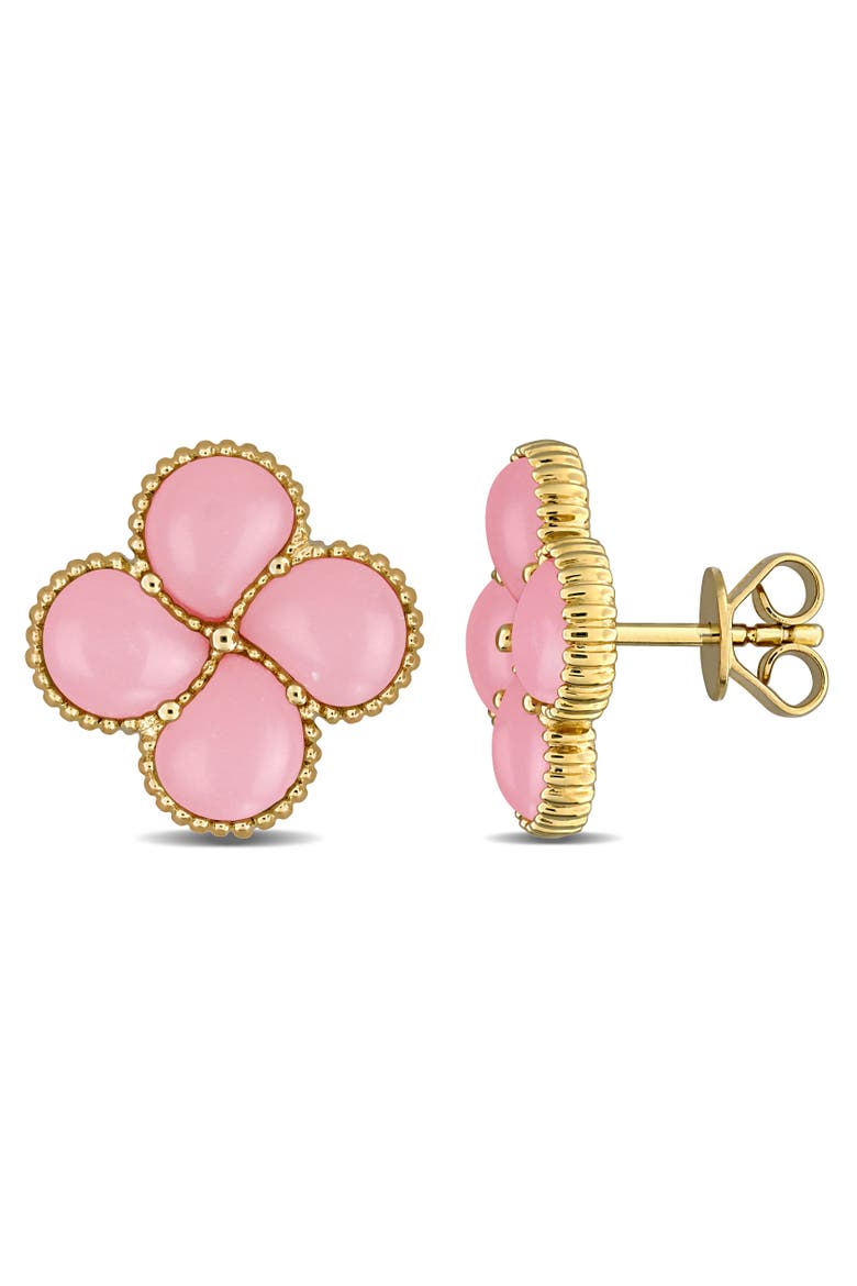Lab-Created Gemstone Quatrefoil Flower Stud Earrings, Main, color, Created Pink Opal