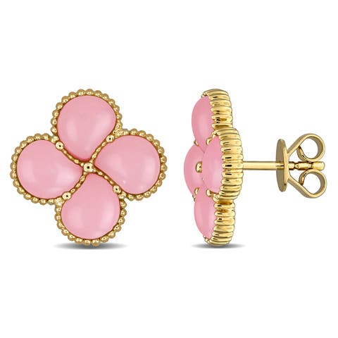 Lab-Created Gemstone Quatrefoil Flower Stud Earrings