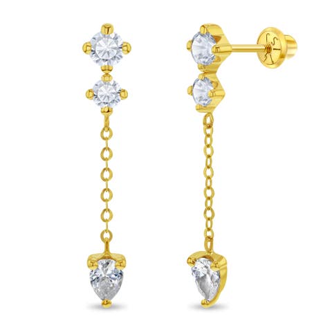 14k Dangle CZ Girl Earrings