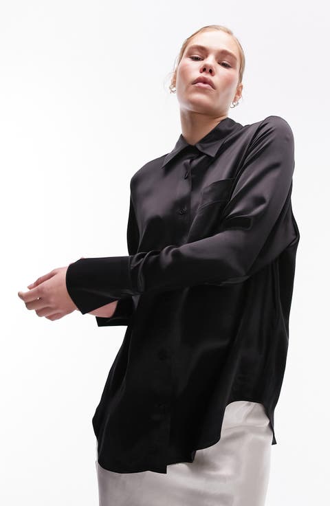 Oversize Satin Button-Up Shirt