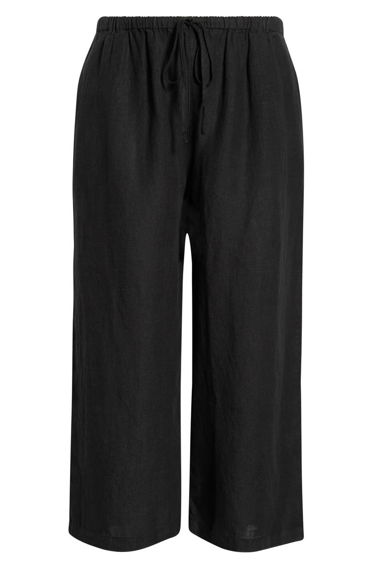Wide Leg Crop Linen Pants, Alternate, color, BLACK