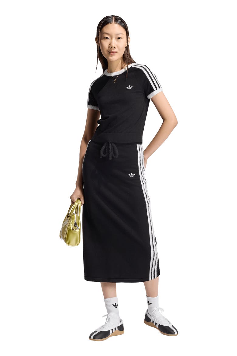 Three-Stripe Knit Midi Skirt, Alternate, color, BLACK/ WHITE