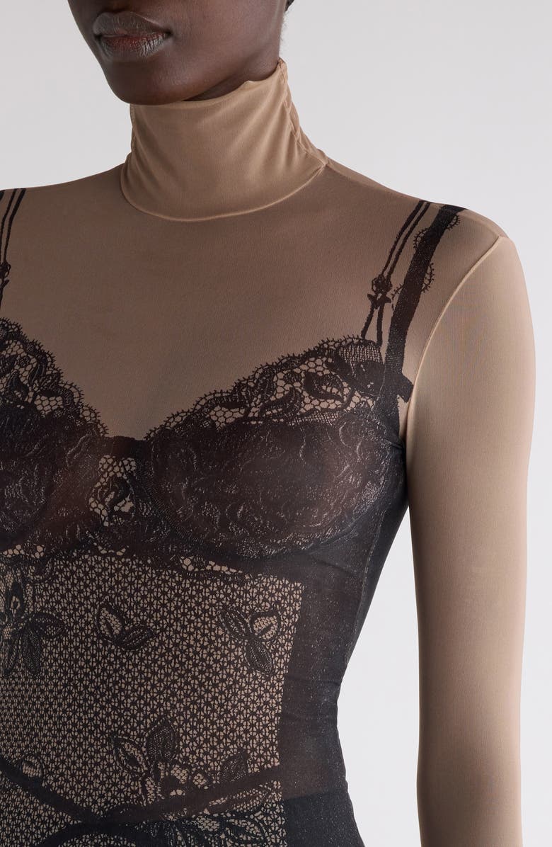 Balenciaga Trompe l'Oeil Lingerie Mesh Top, Alternate, color, Black/ Light Beige