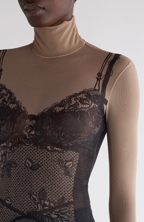 Shop Balenciaga Trompe L'oeil Lingerie Mesh Top In Black/light Beige