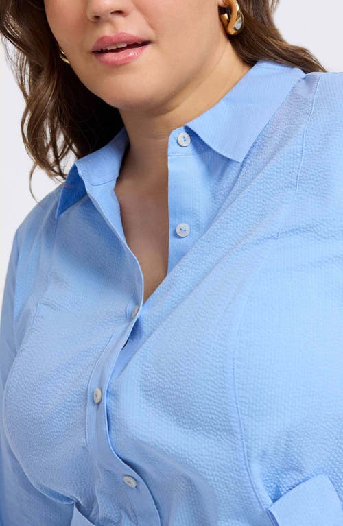 Foxcroft Fiona Seersucker Belted Shirtdress In Lake Blue
