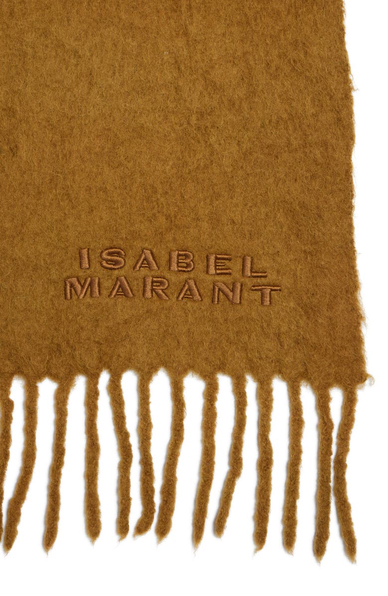 Isabel Marant Firna Logo Embroidered Fringe Scarf, Alternate, color, Khaki