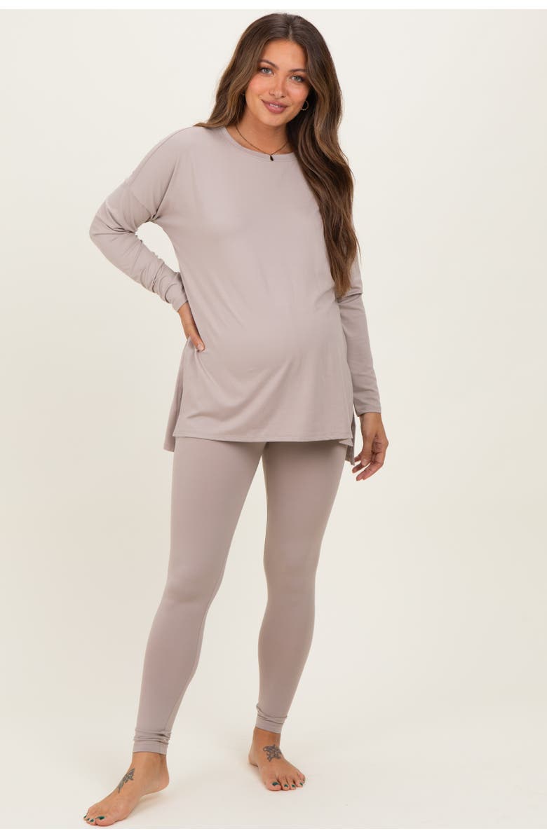 PinkBlush Brushed Knit Oversized Top and Legging Set, Main, color, Taupe
