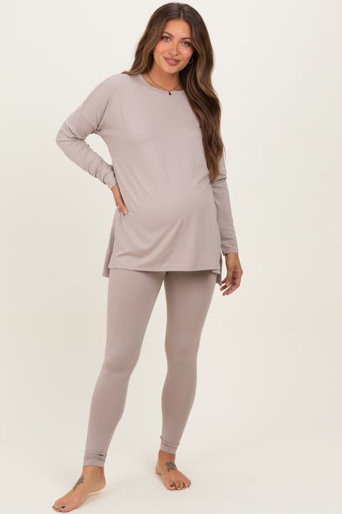 Mocha Brushed Knit Oversized Top and Legging Set