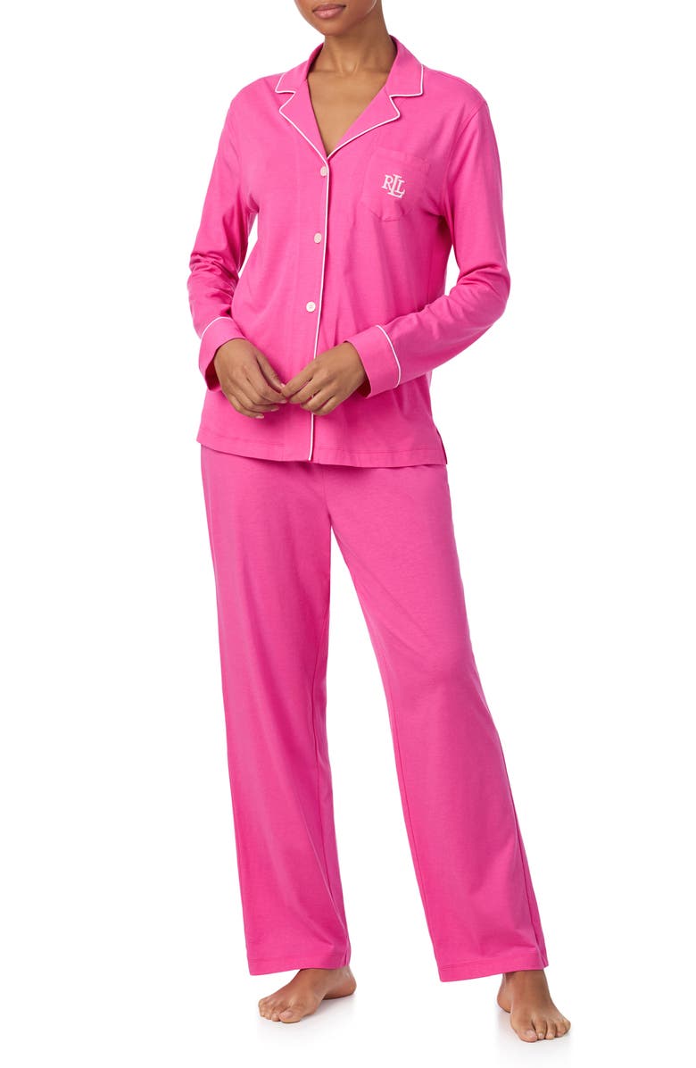Lauren Ralph Lauren Notch Collar Long Pajamas, Main, color, Dark Pink