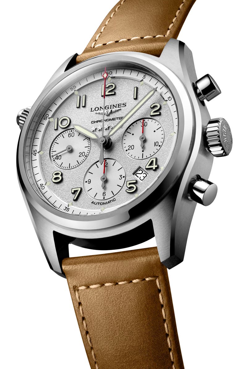 Longines Spirit Automatic Chronograph Leather Strap Watch, 42mm, Alternate, color,