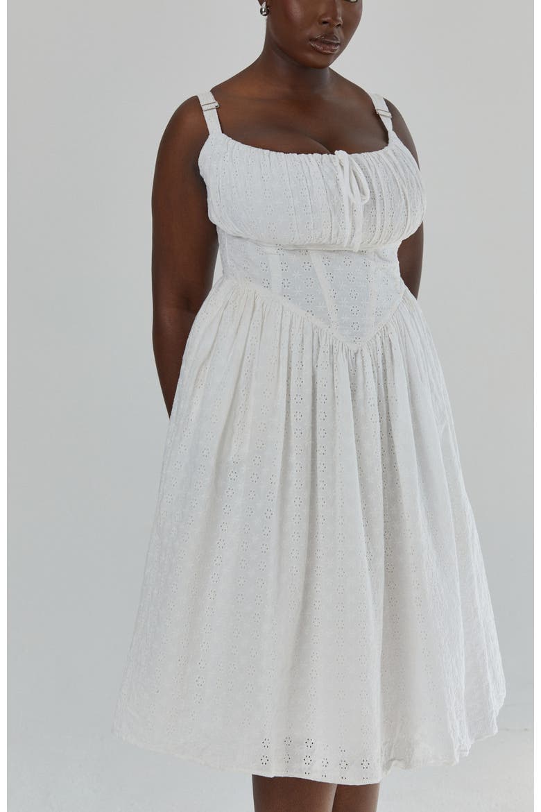 Marie Fuller Bust Embroidered Cotton Midi Corset Dress, Alternate, color, Ivory