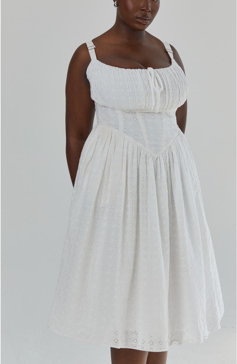 Taideux Marie Fuller Bust Embroidered Cotton Midi Corset Dress, Alternate, color, Ivory
