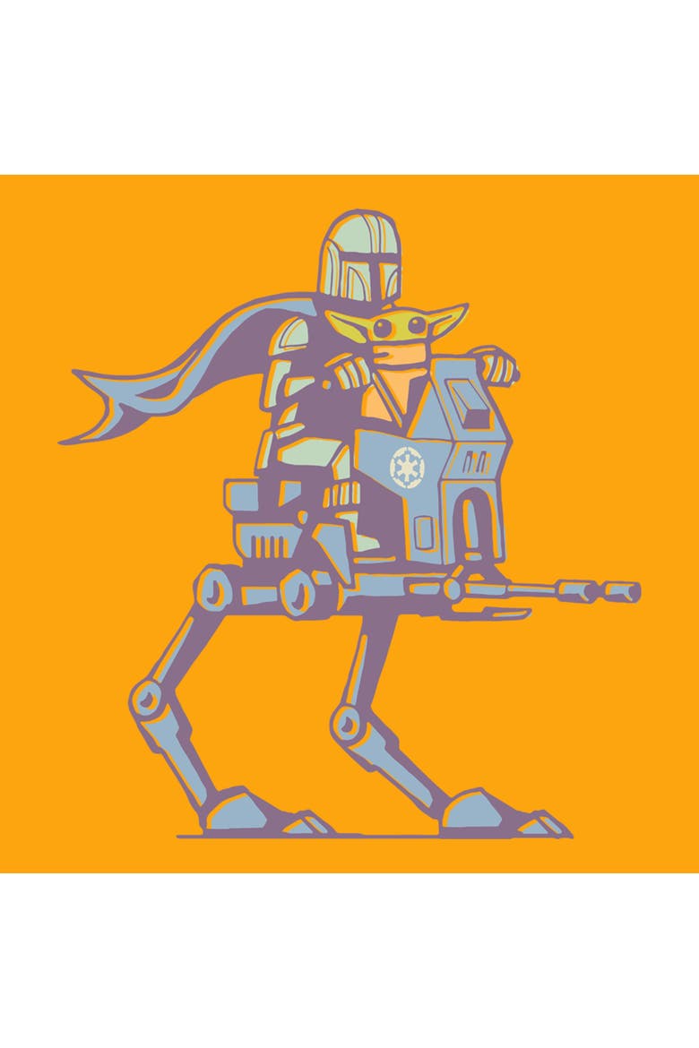 Mens Star Wars The Mandalorian and Grogu Robot Mando And The Child T Shirt, Alternate, color, Gold