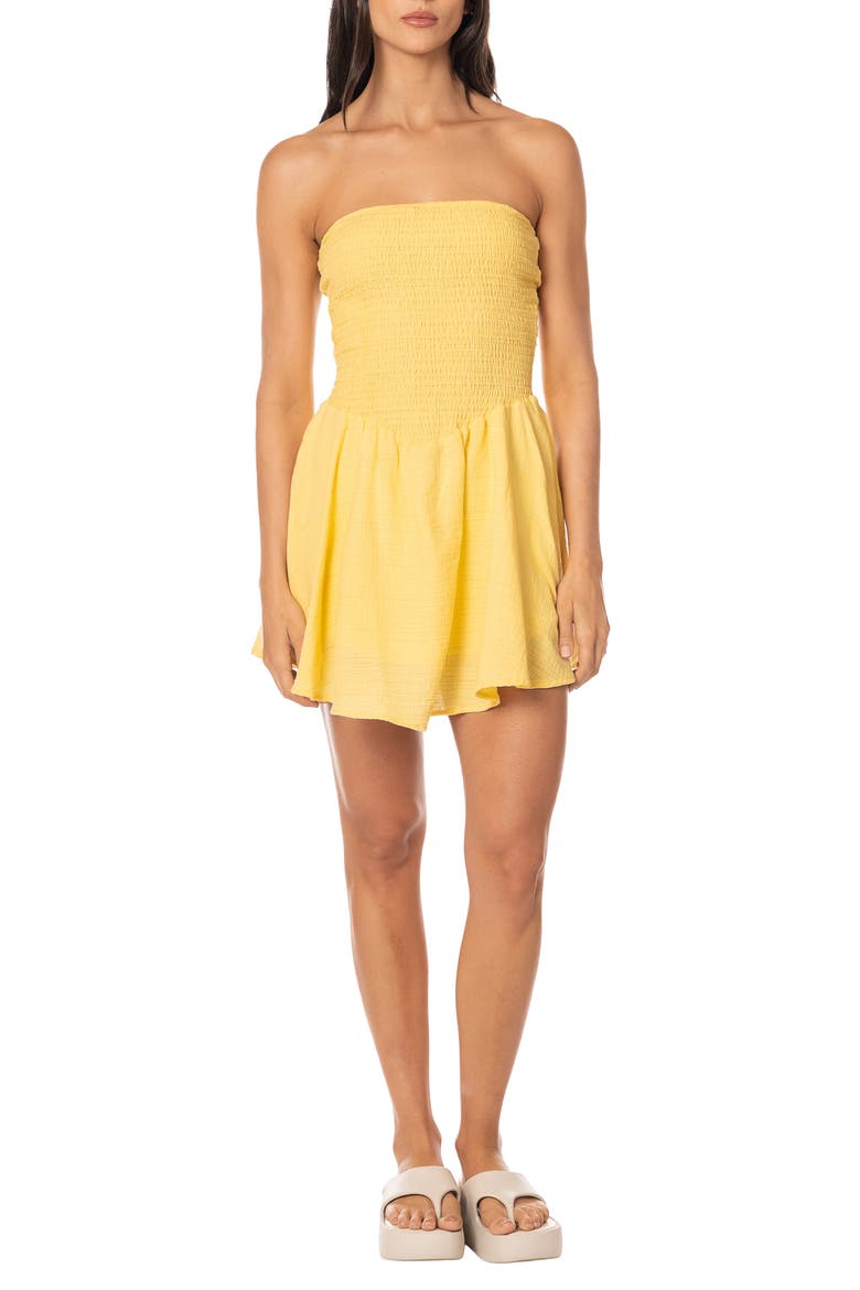Sunbeam Glow Seraphina Cutout Strapless Cotton Mini Cover-Up Sundress, Main, color, LIGHT/ PASTEL YELLOW