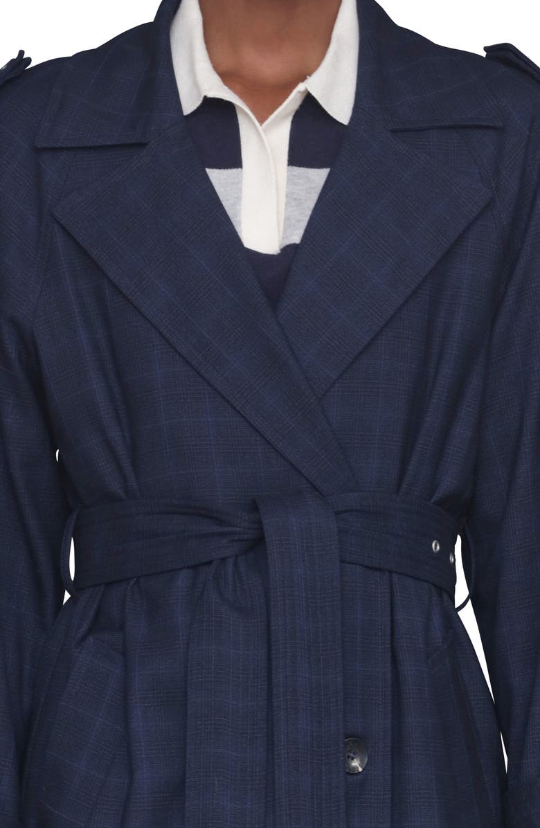 Avec Les Filles Plaid Double Breasted Belted Trench Coat, Alternate, color, Midnight Plaid