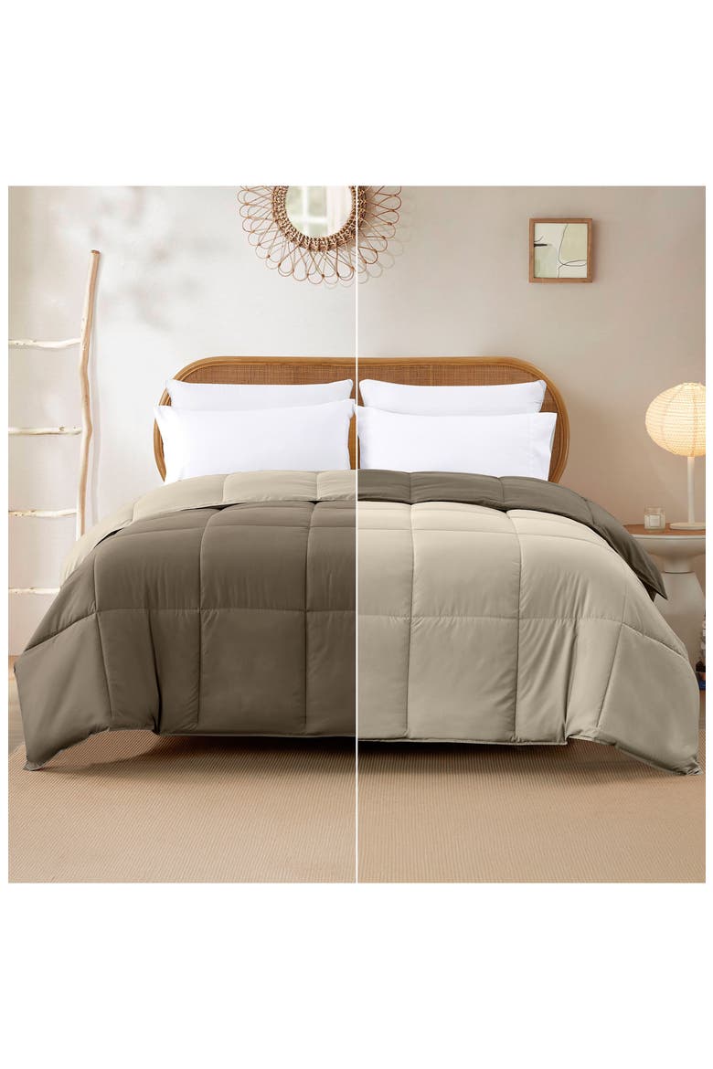 Down Alternative Reversible Comforter, Main, color, STONE/CHAMPAGNE