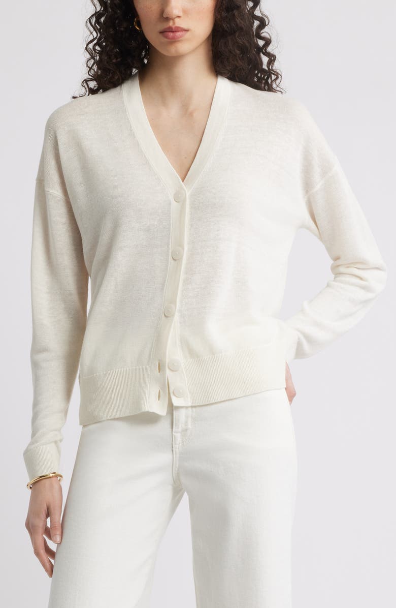 Nordstrom Linen Blend Cardigan, Main, color, Ivory Tofu