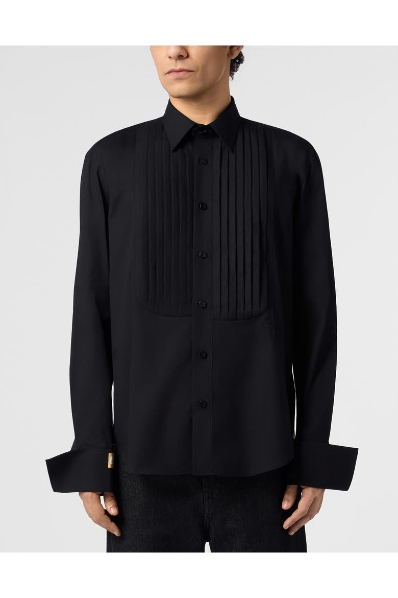 Gold Cut Tuxedo Shirt Men, Main, color, black