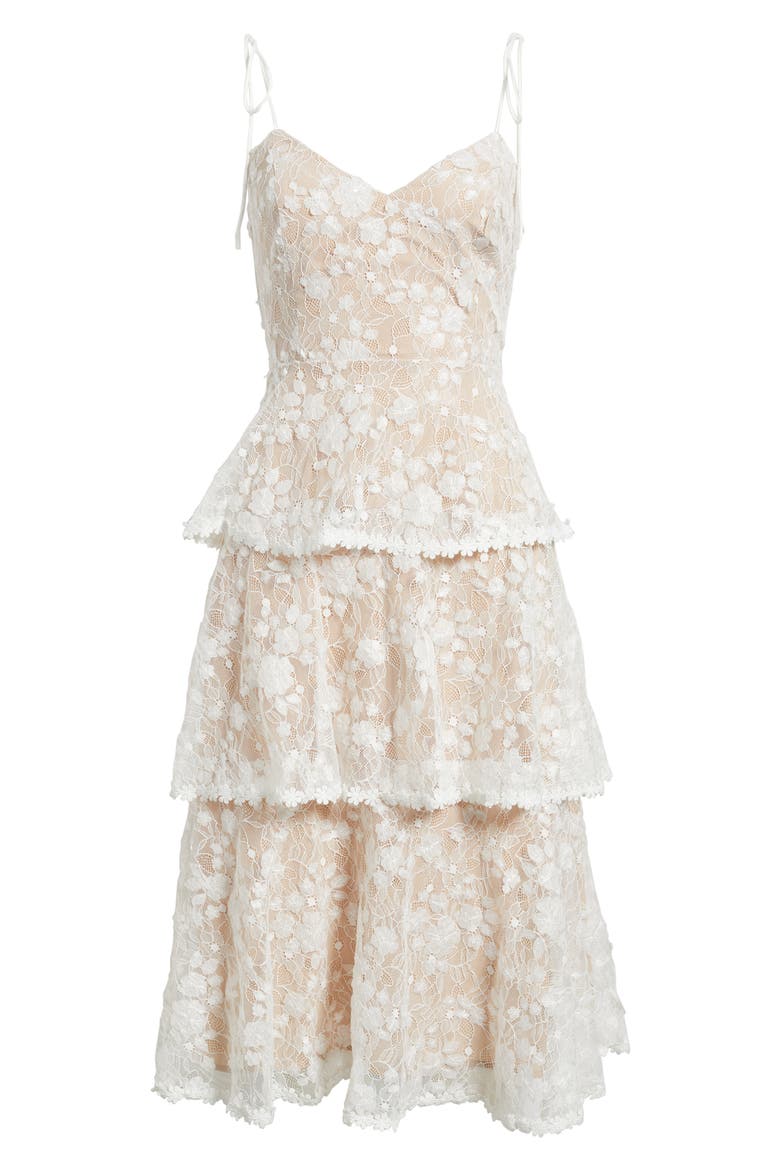 April Tie Strap Tiered Lace Cocktail Dress, Alternate, color, WHITE