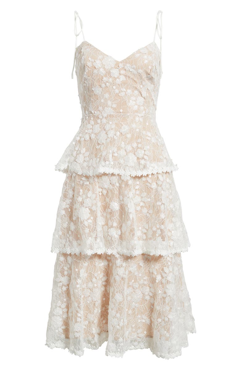 Lucy Paris April Tie Strap Tiered Lace Cocktail Dress, Alternate, color, White
