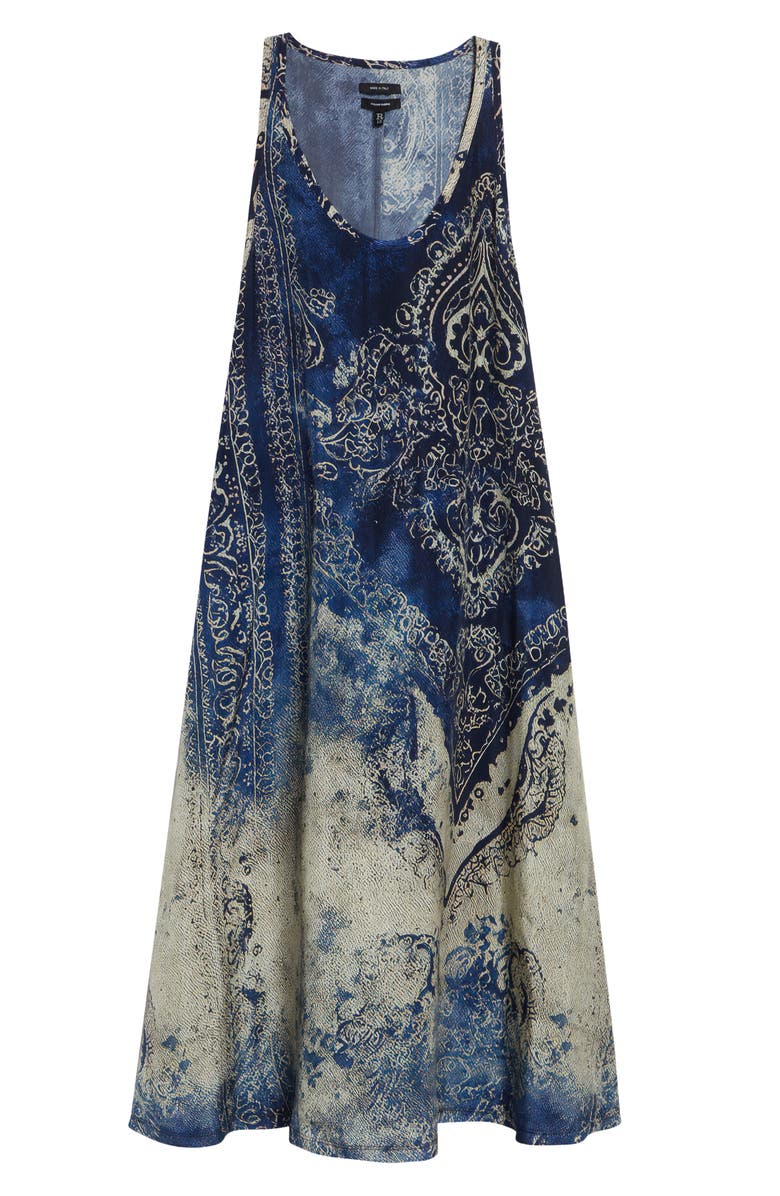 R13 Trompe l'Oeil Bleached Paisley Tank Dress, Main, color, Blue Distressed Medallion