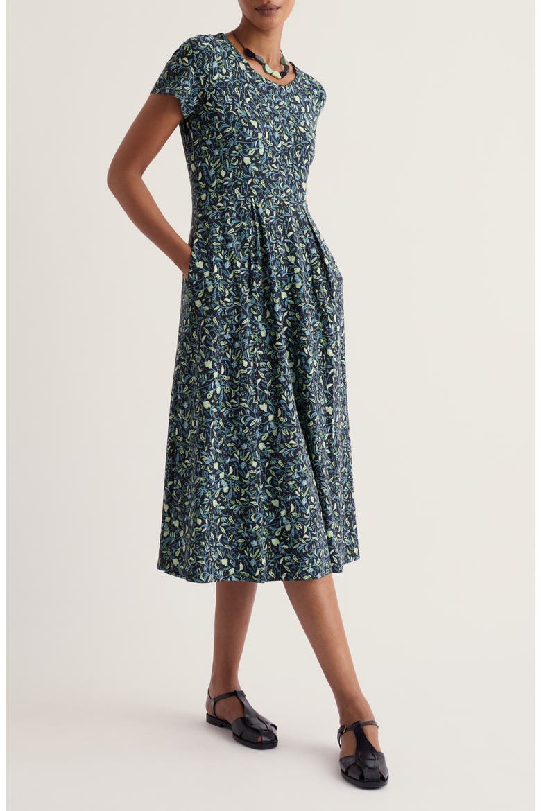 Veronica Print Stretch Organic Cotton Jersey Midi Dress, Main, color, GARDEN PEAS MARITIME