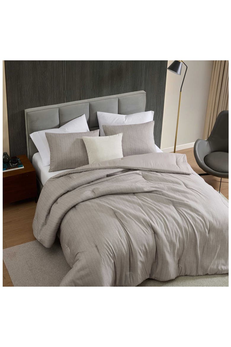 Linen Texture Stripe Comforter Set, Alternate, color, SOFT BROWN