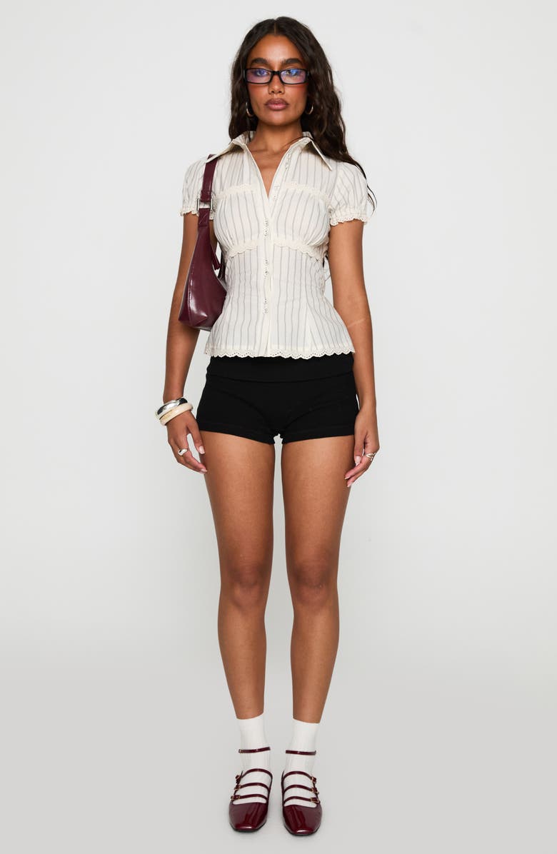 Princess Polly Deserve You Puff Sleeve Shirt, Alternate, color, Cream Stripe